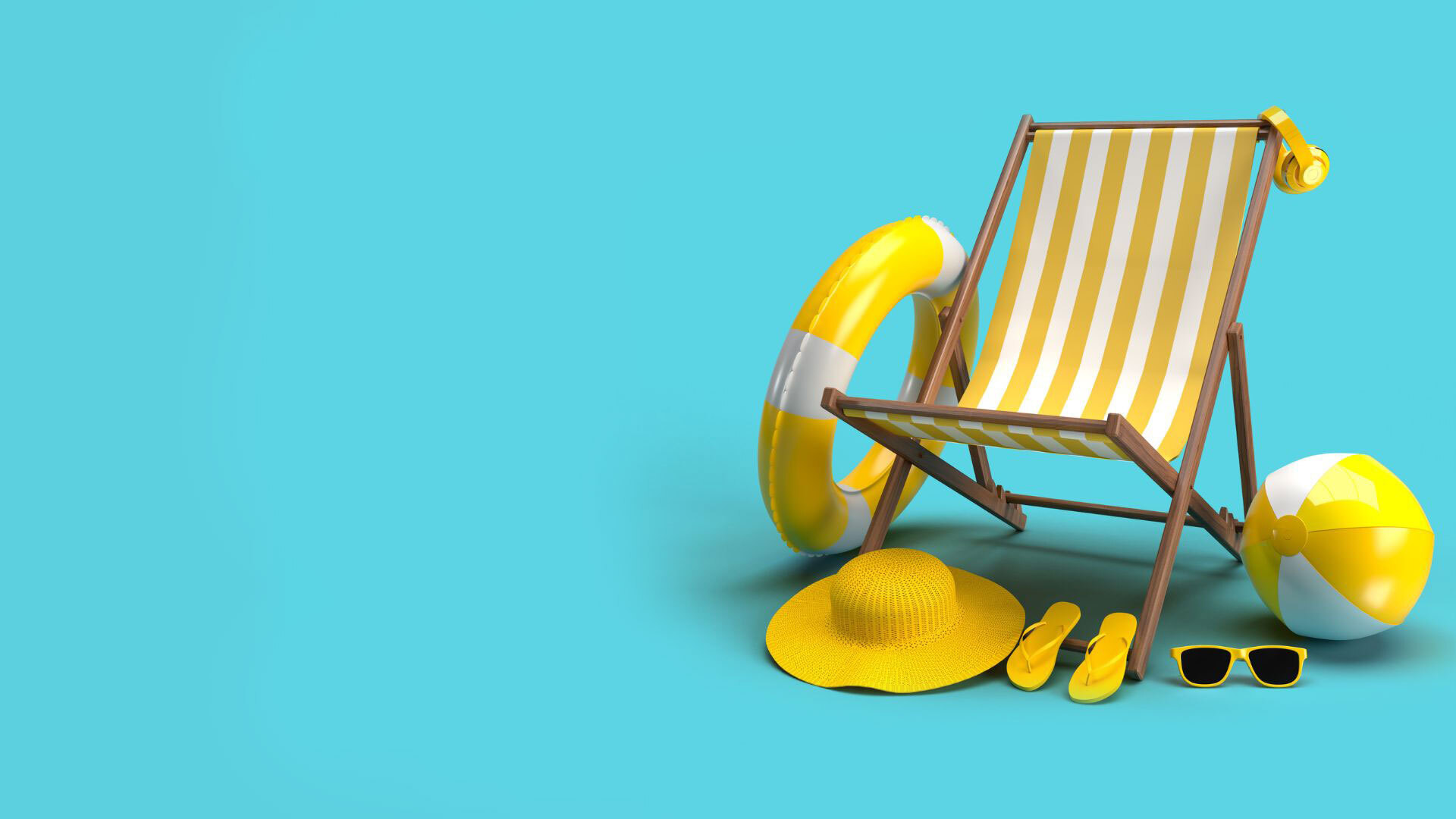 yellow striped canvas beach chair on blue background for high value low urgency marketing projects