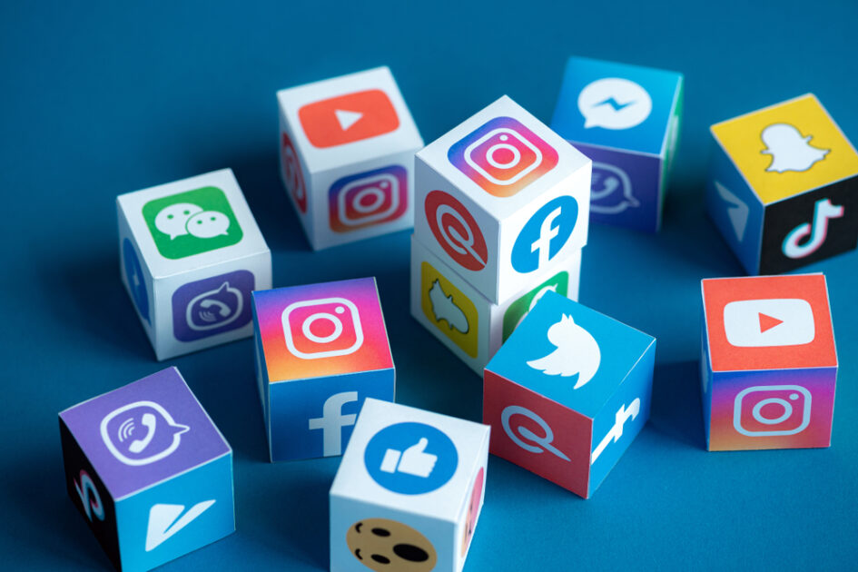 blocks with social media logos on them for social media marketing