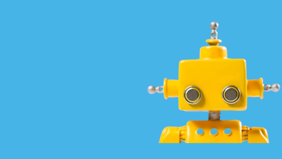 yellow robot on blue background for AI in ABM examples