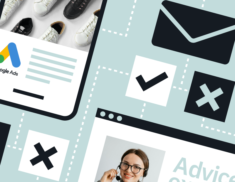 Graphic showing campaign components including email, ad layouts, and web content tiles, illustrating Aventi Group’s work across product launches, nurture sequences, and multi-touch marketing.