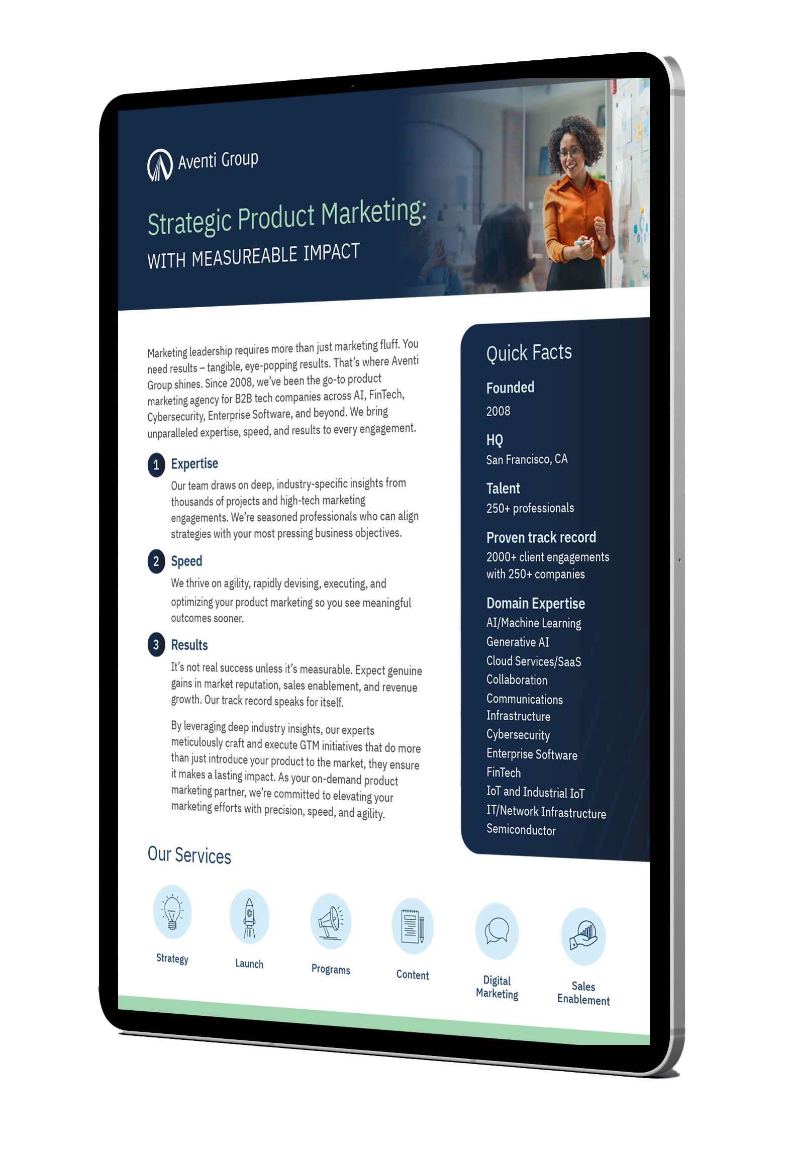 iPad with Aventi Group overview