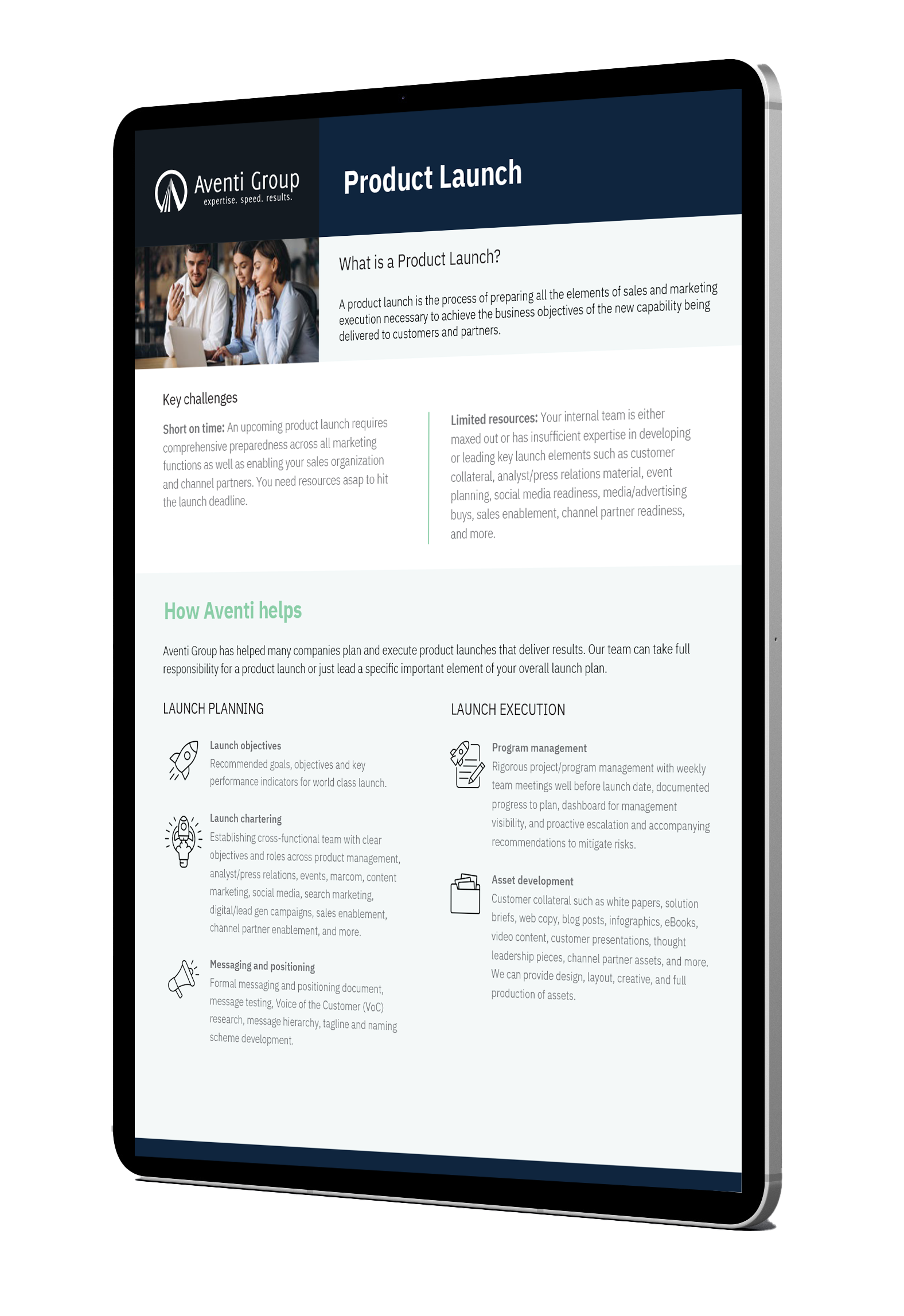 ipad with Aventi Group Product Launch Services