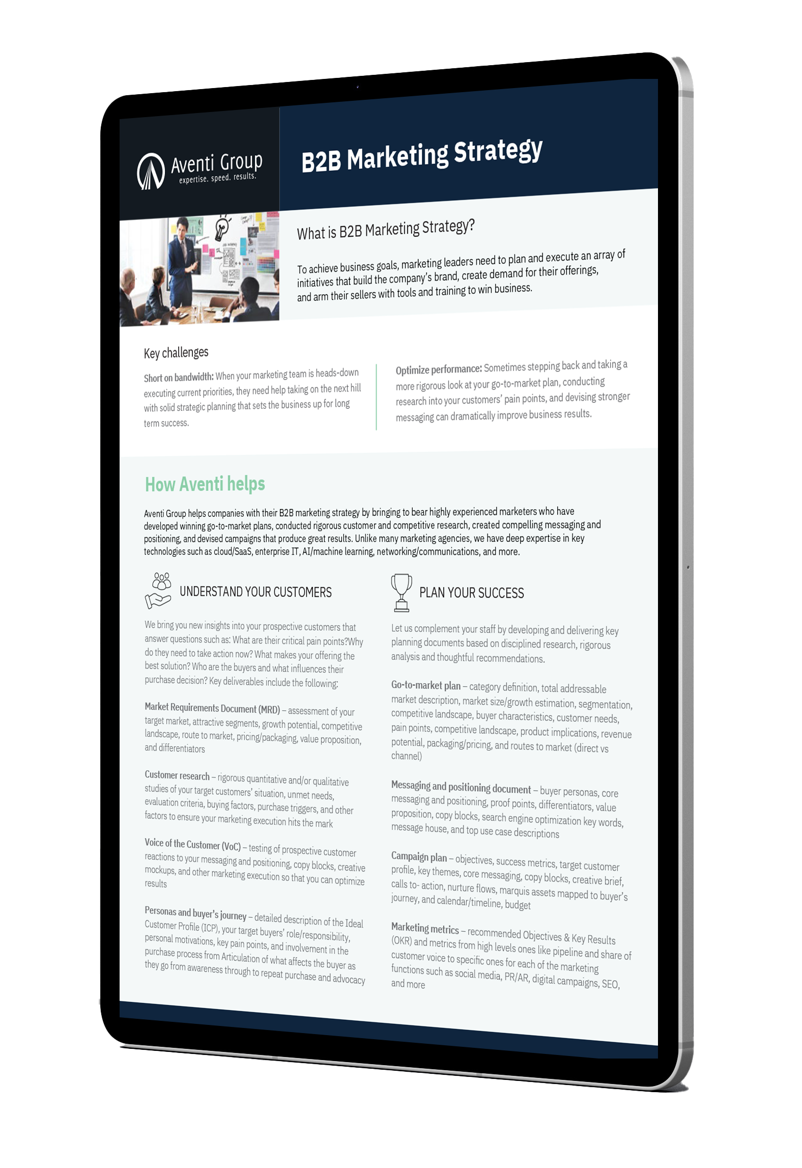 ipad with Aventi Group B2B Marketing Strategy