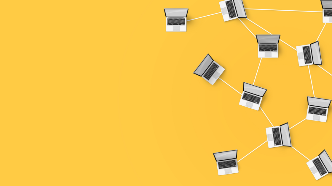 Illustration of connected laptops forming a network, representing product marketing consulting and alignment across go-to-market teams.