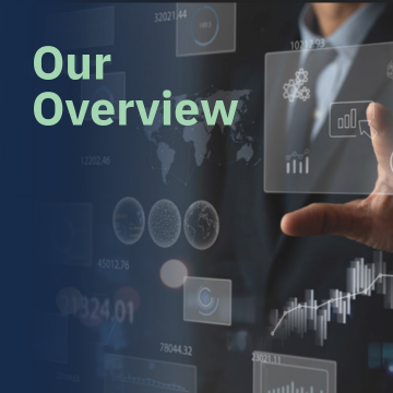 Business professional interacting with digital analytics dashboards and charts, representing the Aventi Group overview brochure