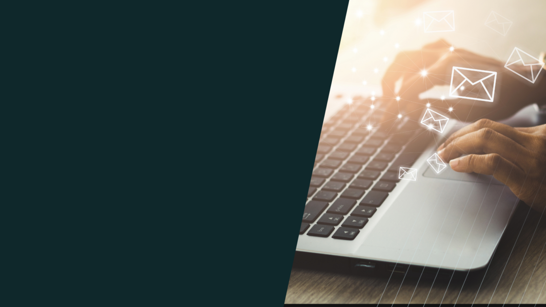 Person using laptop with email icons, representing B2B email nurture cadence and email marketing strategy across the buyer journey.