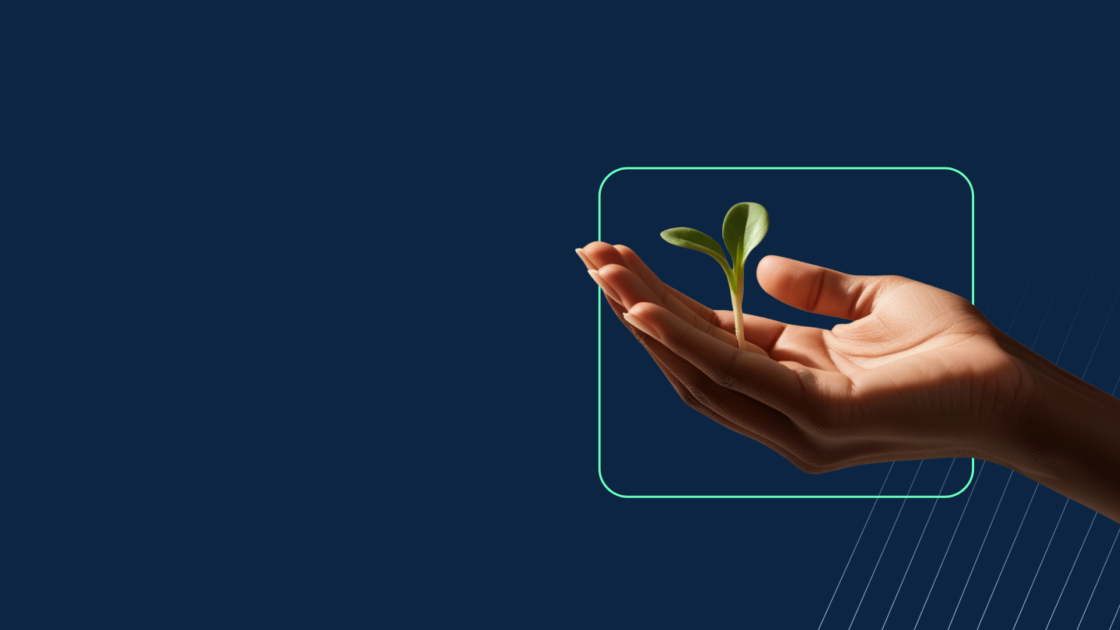 Hand holding a small, early-stage plant, representing GTM maturity and how many go-to-market teams overestimate their level of development and still have room to grow.