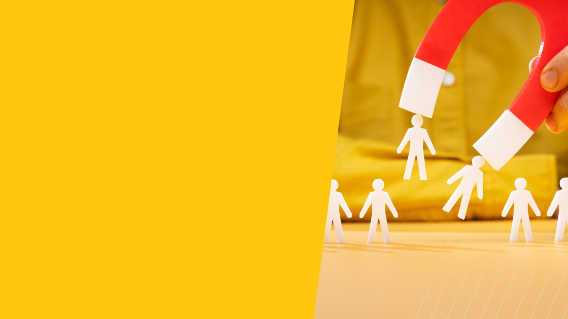 Magnet attracting people icons, representing an effective LinkedIn B2B content strategy designed to generate leads and drive audience engagement.
