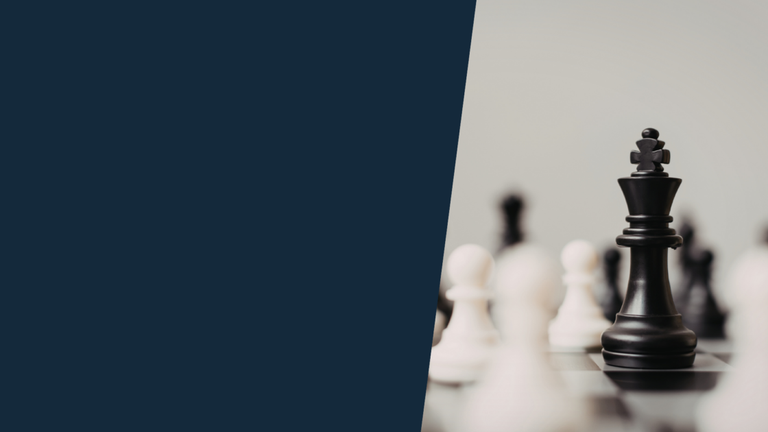 Black king chess piece standing prominently among other chess pieces, representing the distinction between GTM strategy and tactics, strategic decision-making, market positioning, and coordinated execution in B2B go-to-market planning.